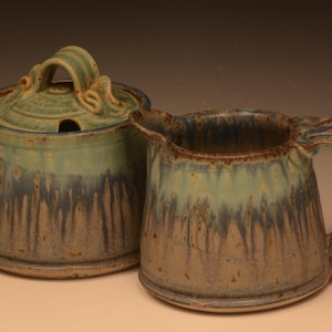 Handmade Stoneware Creamer & Sugar Set. Wheel Thrown. Functional.