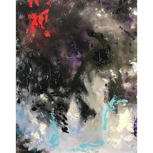 Elucidation // Acrylic Painting, Medium Painting, Original Art, One of a Kind, Abstract Art, Black, White, Orange, Purple, Blue, Red, Splash