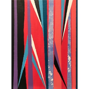 Divergent Stripes // Acrylic Painting, Small Painting, Original Art, One of a Kind, Abstract Art, Black, White, Red, Blue, Teal, Purple