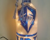 Lynn University Fighting Knights Inspired Wine Bottle Lamp Hand Painted Lighted Stained Glass Look