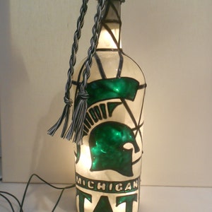 Michigan State inspired Hand paintedWine Bottle Stained Glass Look