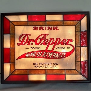 Dr. Pepper Sign Hand Painted Stained Glass look Shadow Box Lighted