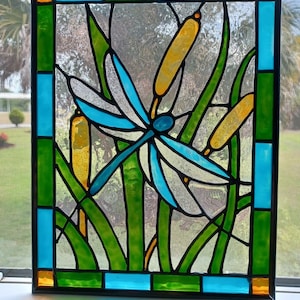 Dragonfly Stained Glass Window Panel hand painted