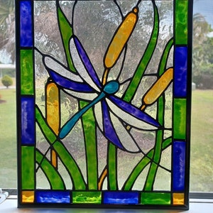 Dragonfly Stained Glass Window Panel hand painted
