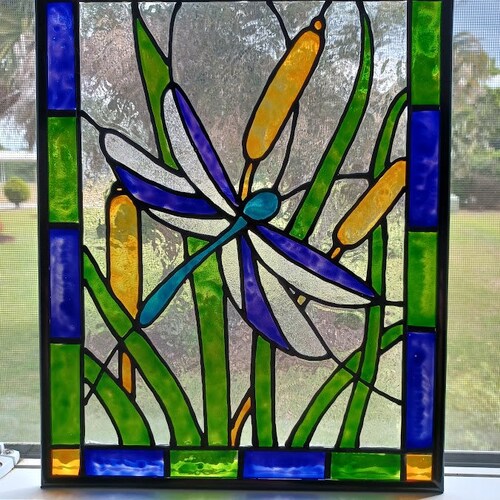 Dragonfly Stained Glass Window Panel Hand Painted Etsy