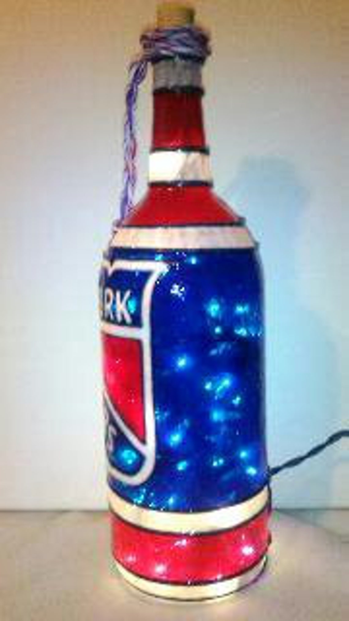 New York Rangers Inspired Bottle Lamp Hand Painted Stained Etsy