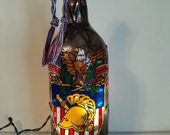 West Point inspired Wine Bottle Hand Painted Stained Glass Look