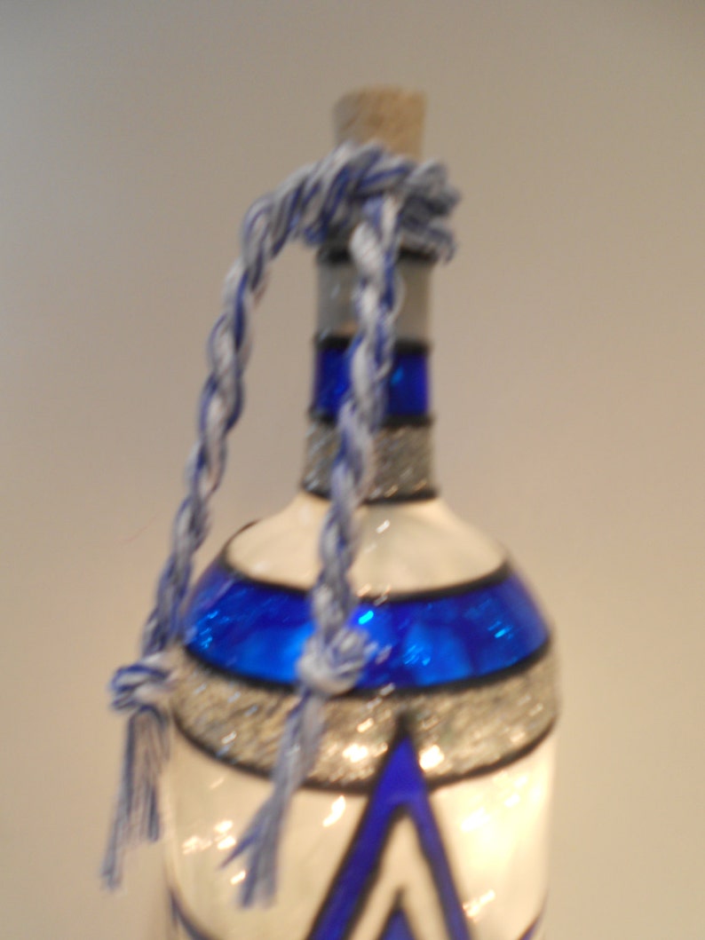 Dallas Cowboys inspired Wine Bottle Lamp Stained Glass Look Hand Painted image 3