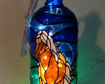 Horse Lover Bottle Lamp Hand Painted Stained Glass Look Lighted