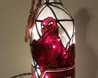 Virginia Tech Inspired Wine Bottle Lamp Hand Painted Lighted Stained Glass Look