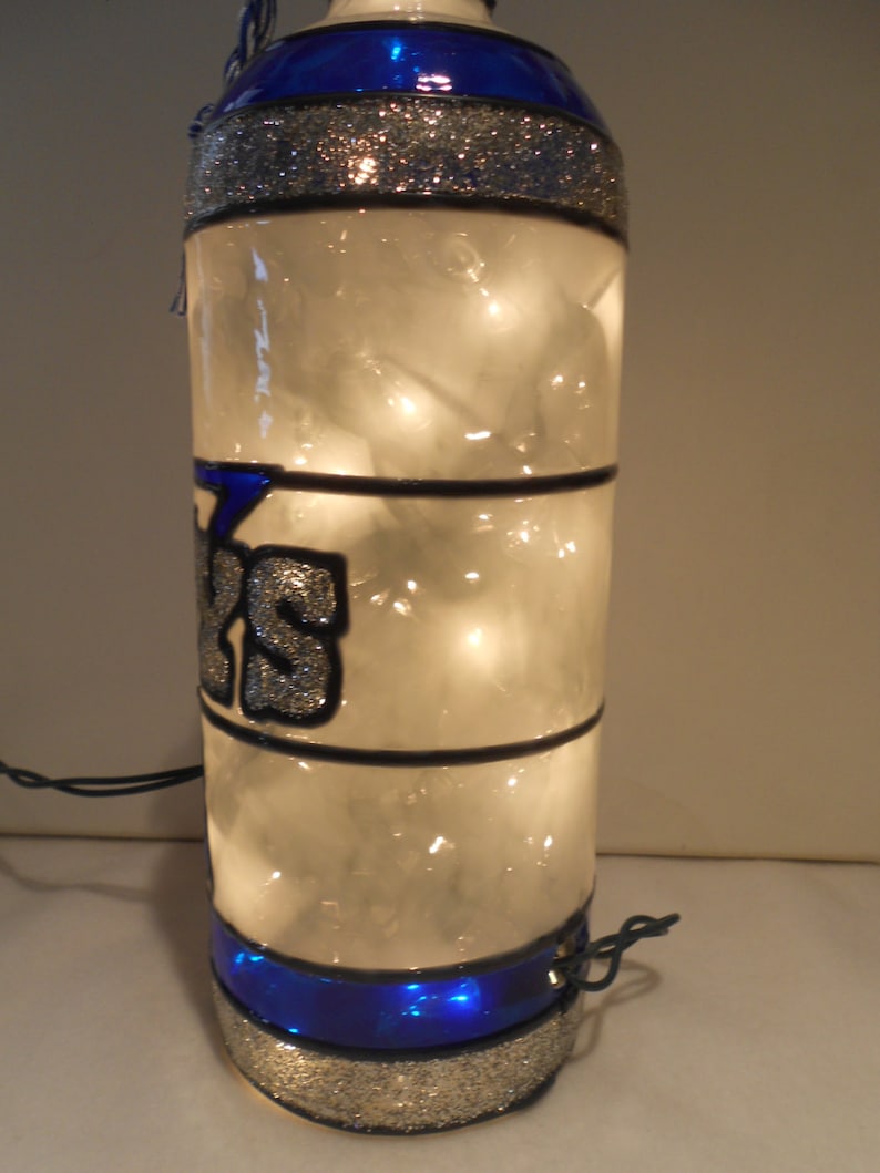 Dallas Cowboys inspired Wine Bottle Lamp Stained Glass Look Hand Painted image 5