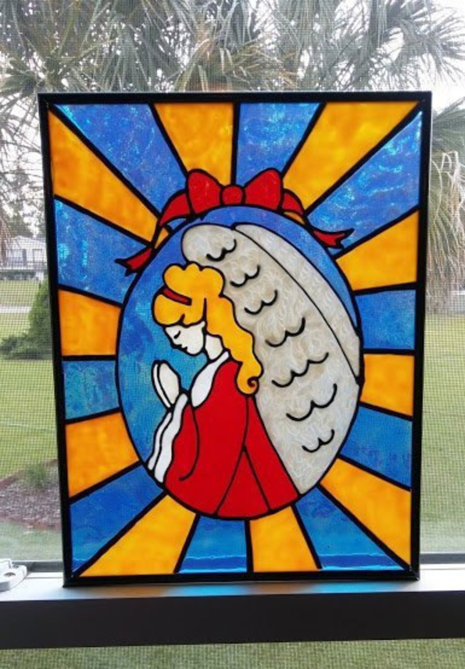 Angel Stained Glass Window Panel Hand Painted Etsy