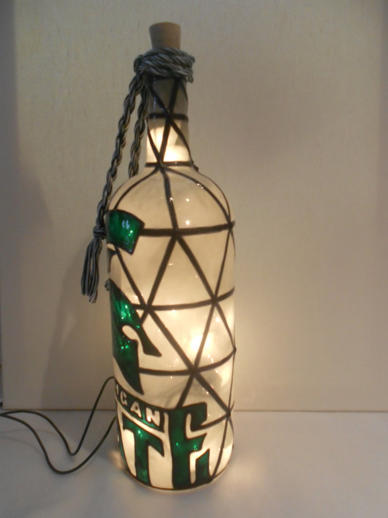 Michigan State Inspired Hand Paintedwine Bottle Stained Glass Etsy