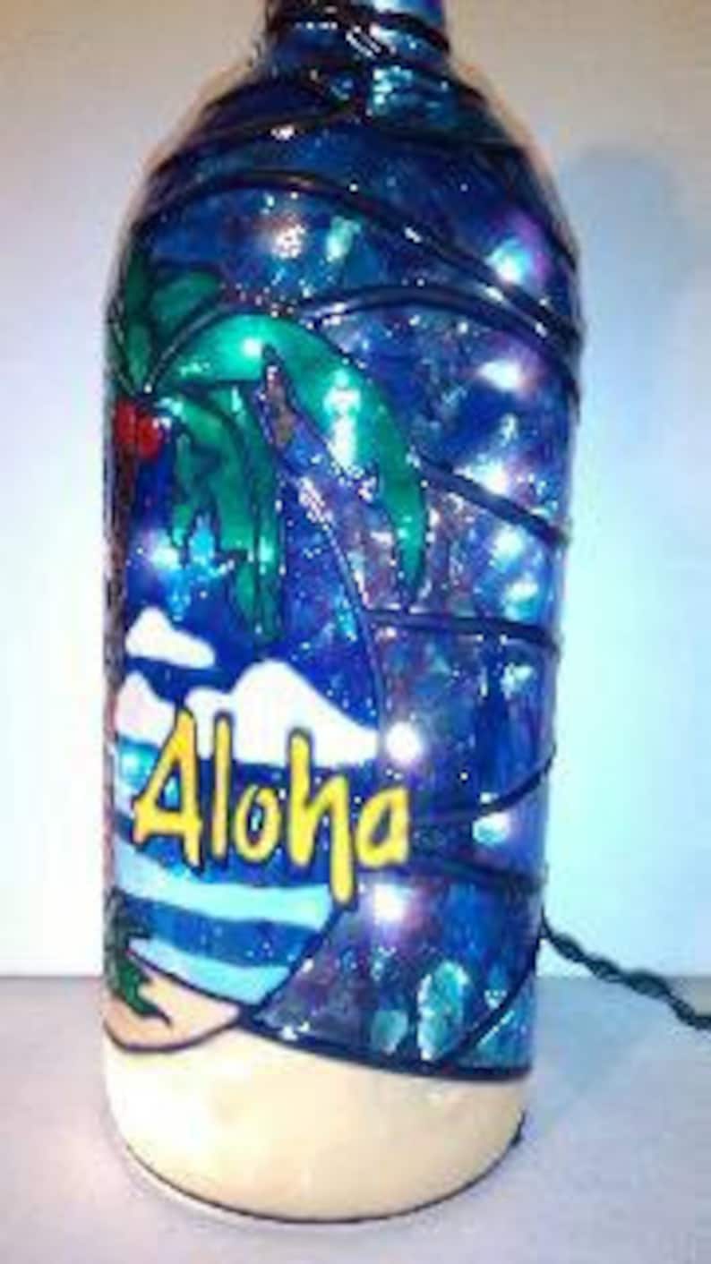 Aloha Hawaii Bottle Lamp Stained Glass Look Hand Painted Etsy