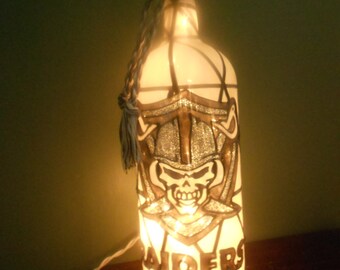 Okland Raiders inspired Wine Bottle Stained Glass Look Lighted Handpainted