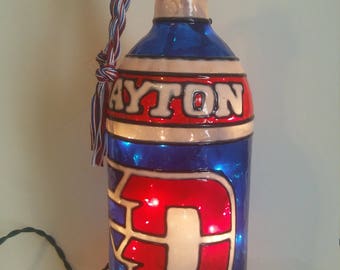 Dayton Flyers Inspired Wine Bottle Lamp Hand Painted Lighted Stained Glass Look