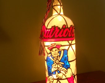 New England Patriots Inspired Bottle Lamp Handpainted Lighted Stained Glass look