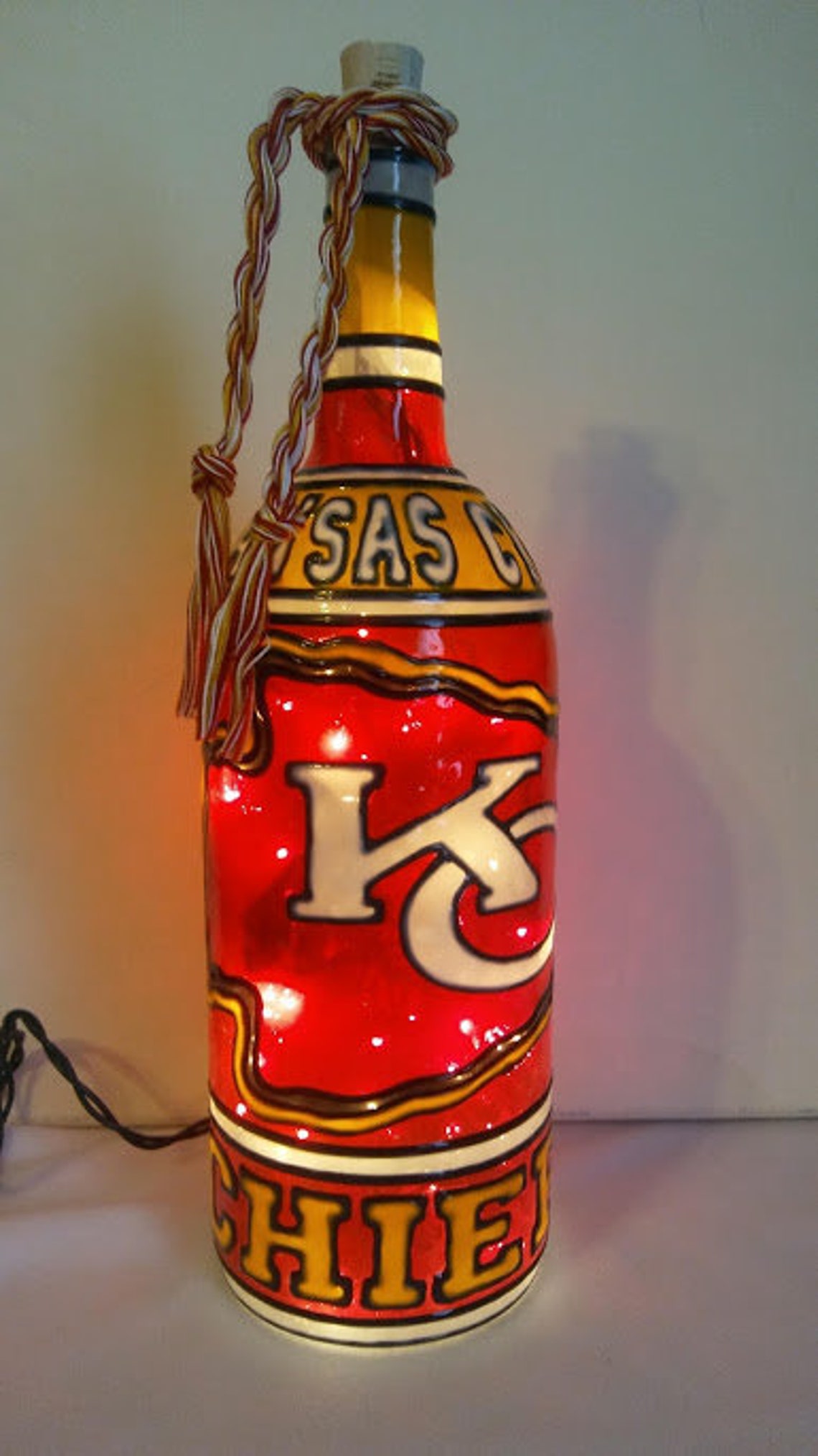 Lighted Handpainted Wine Bottle. Kansas City Chiefs Inspired Etsy