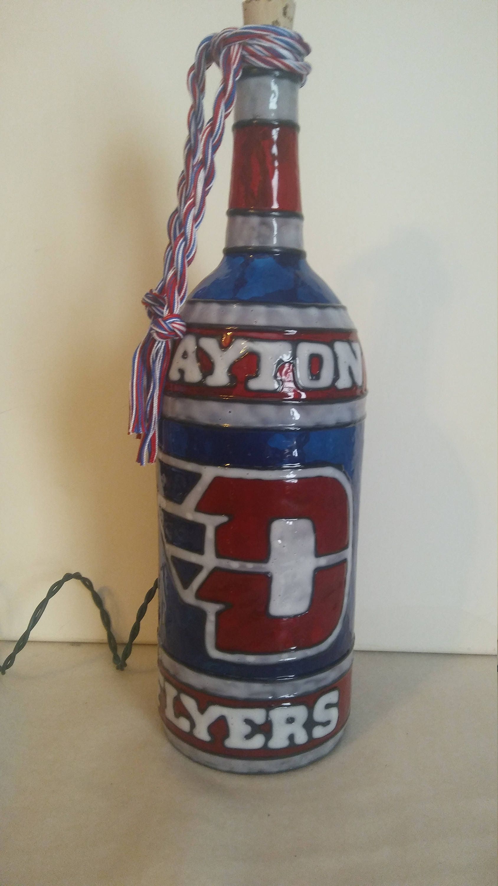 Boston University Inspired Wine Bottle Lamp Hand Painted Lighted