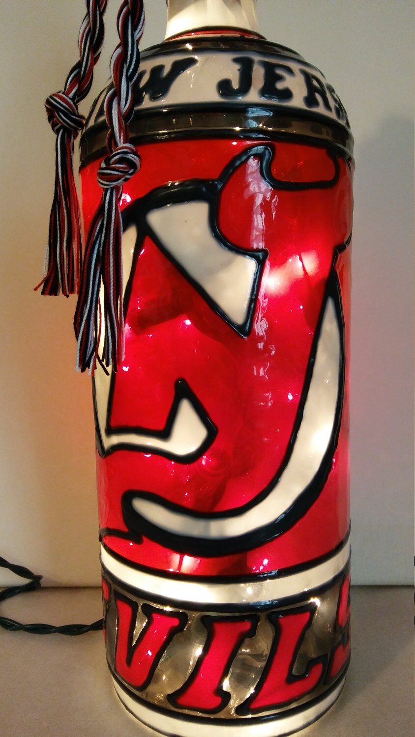 New Jersey Devils Inspired Wine Bottle Lamp Handpainted Etsy