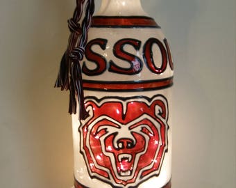 Missouri State Bears Inspired Wine Bottle Lamp Hand Painted Lighted Stained Glass Look