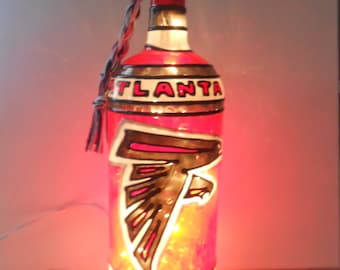 Atlanta Falcons inspired Bottle Lamp Stained Glass Look Lighted Handpainted