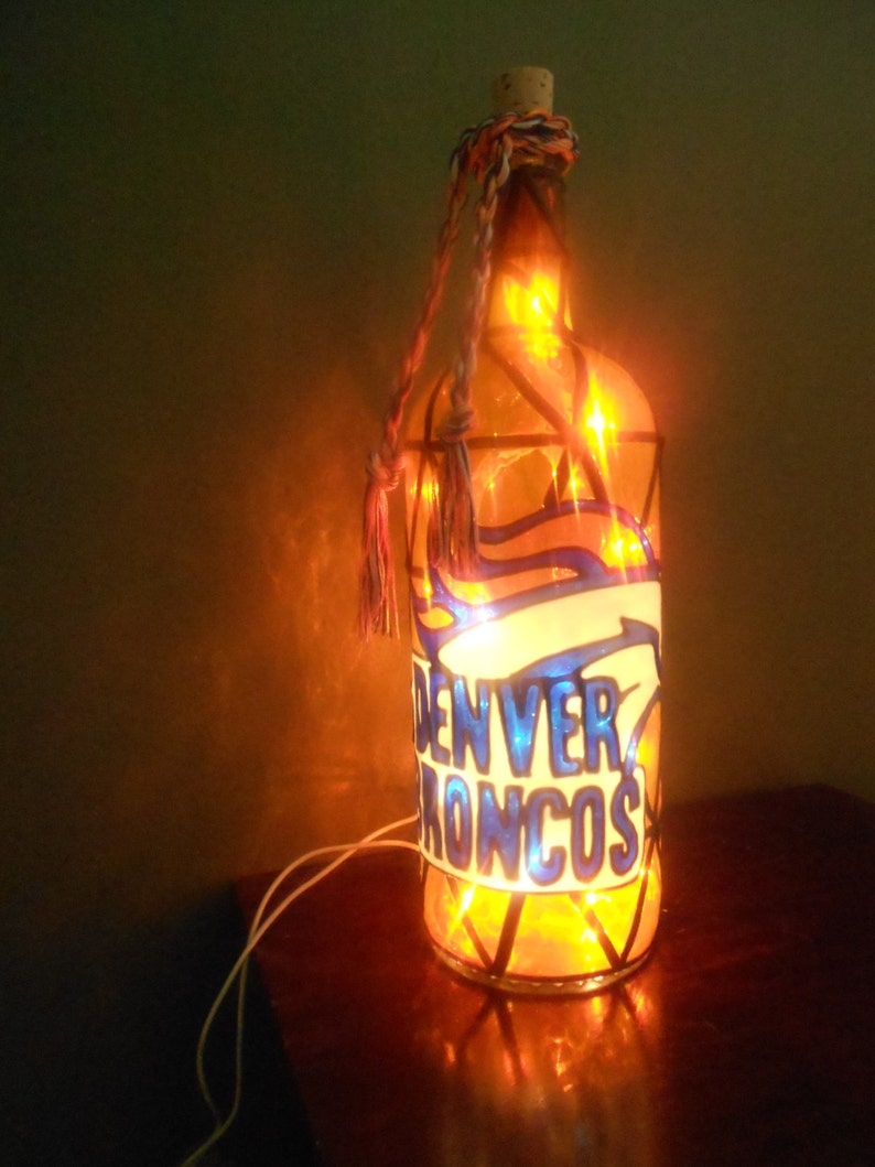 Denver Broncos Inspired Wine Bottle Lamp Handpainted