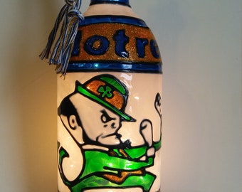 Notre Dame inspired Lighted Handpainted Wine Bottle Stained Glass Look