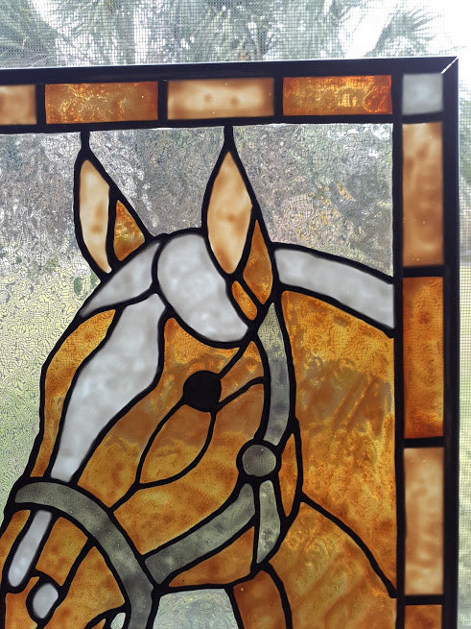 Horse Stained Glass Window Panel Hand Painted Etsy