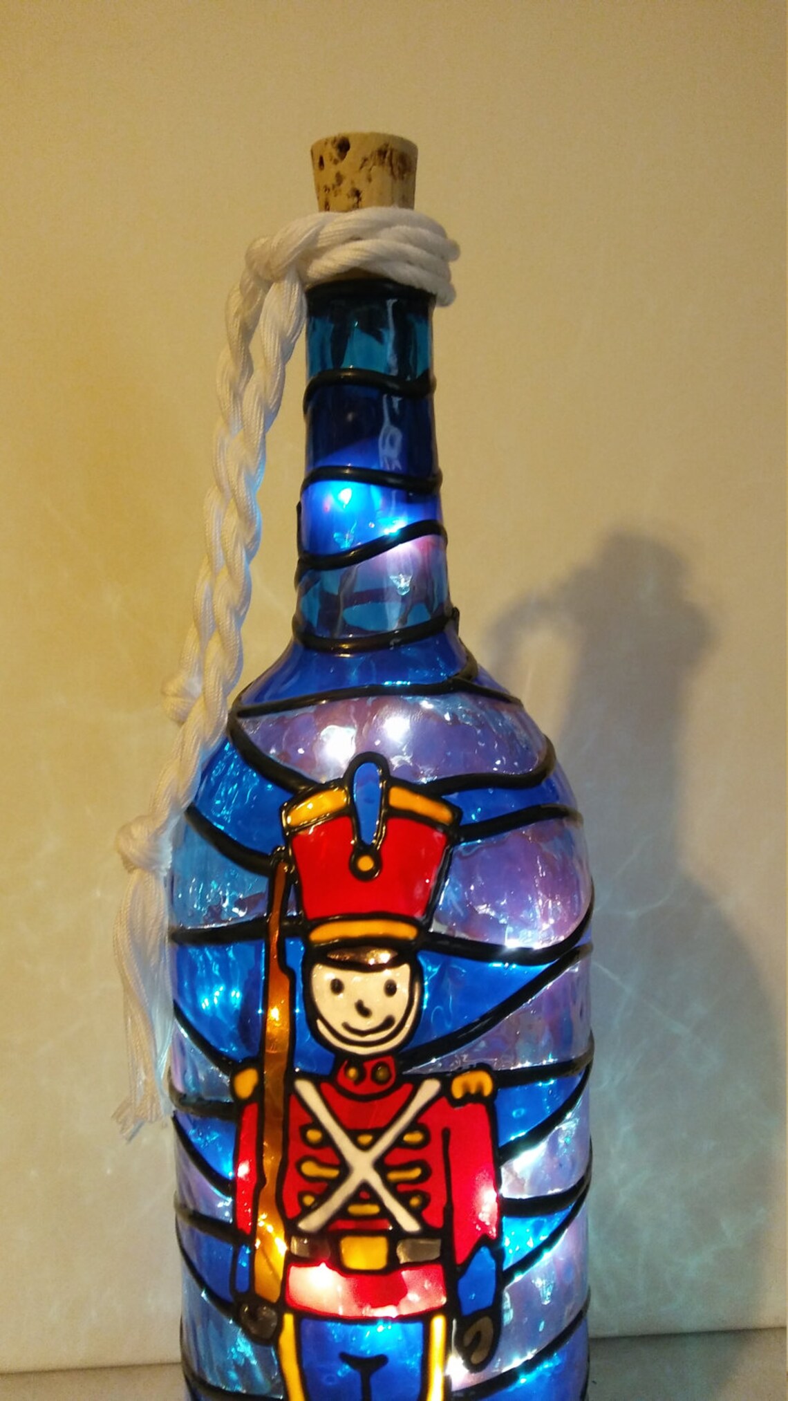 Nutcracker Bottle Lamp Stained Glass Look Handpainted Etsy