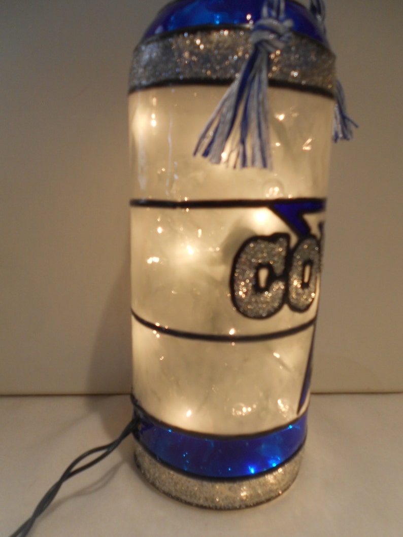 Dallas Cowboys inspired Wine Bottle Lamp Stained Glass Look Hand Painted image 4