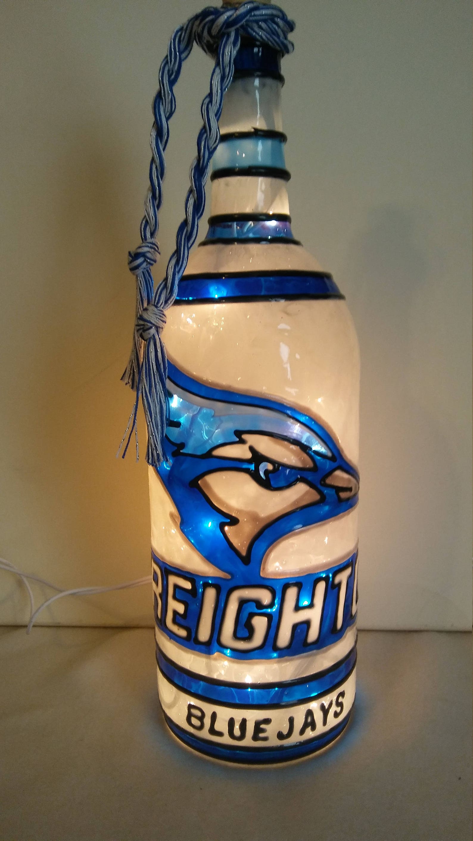 Creighton Blue Jays Inspired Wine Bottle Lamp Hand Painted Etsy