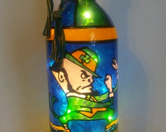 Notre Dame inspired Lighted Handpainted Wine Bottle Stained Glass Look