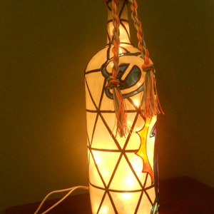 Miami Dolphins Inspired Wine Bottle Lamp Hand Painted Stained Glass Look Lighted image 4