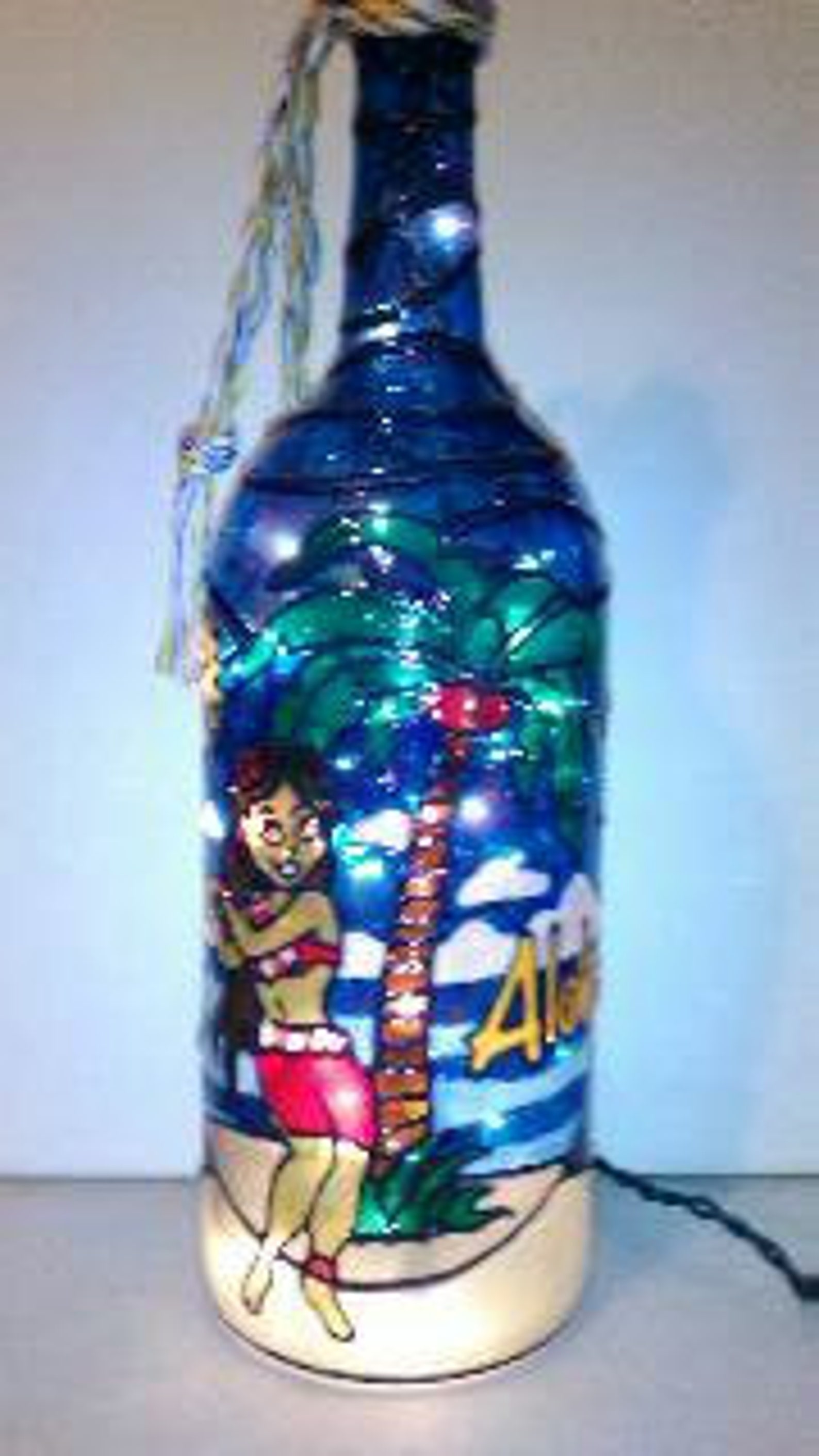 Aloha Hawaii Bottle Lamp Stained Glass Look Hand Painted Etsy