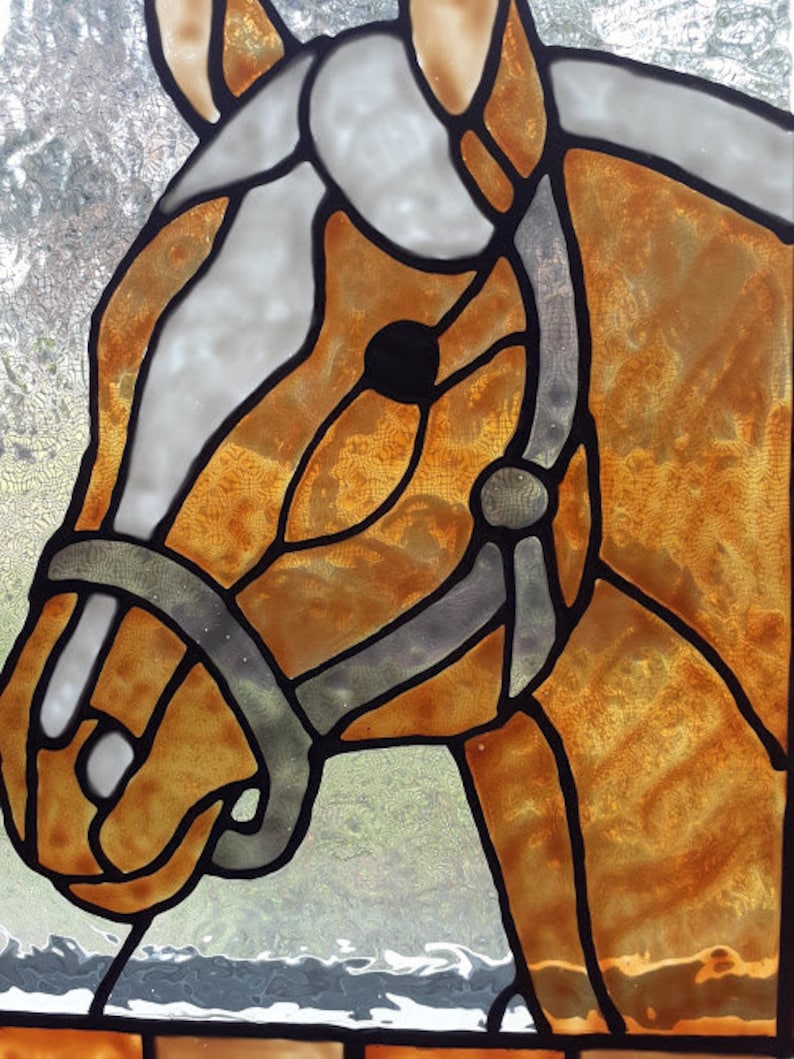 Horse Stained Glass Window Panel Hand Painted Etsy