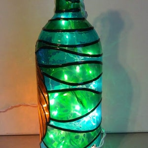 Thanksgiving Wine Bottle Lamp Hand Painted Stained Glass look large Bottle image 6