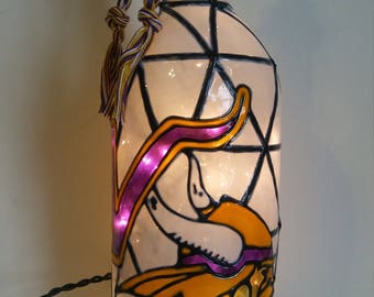 Minnesota Vikings  Inspired Wine Bottle Lamp Lighted Handpainted Stained Glass look
