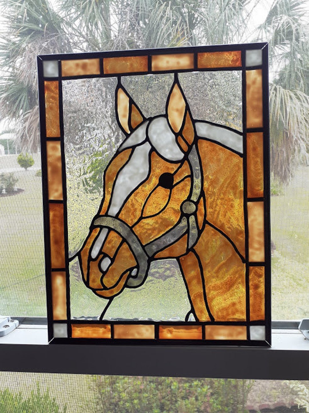 Horse Stained Glass Window Panel Hand Painted Etsy
