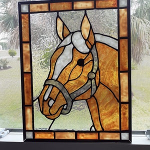 Horse Stained Glass Window Panel hand painted