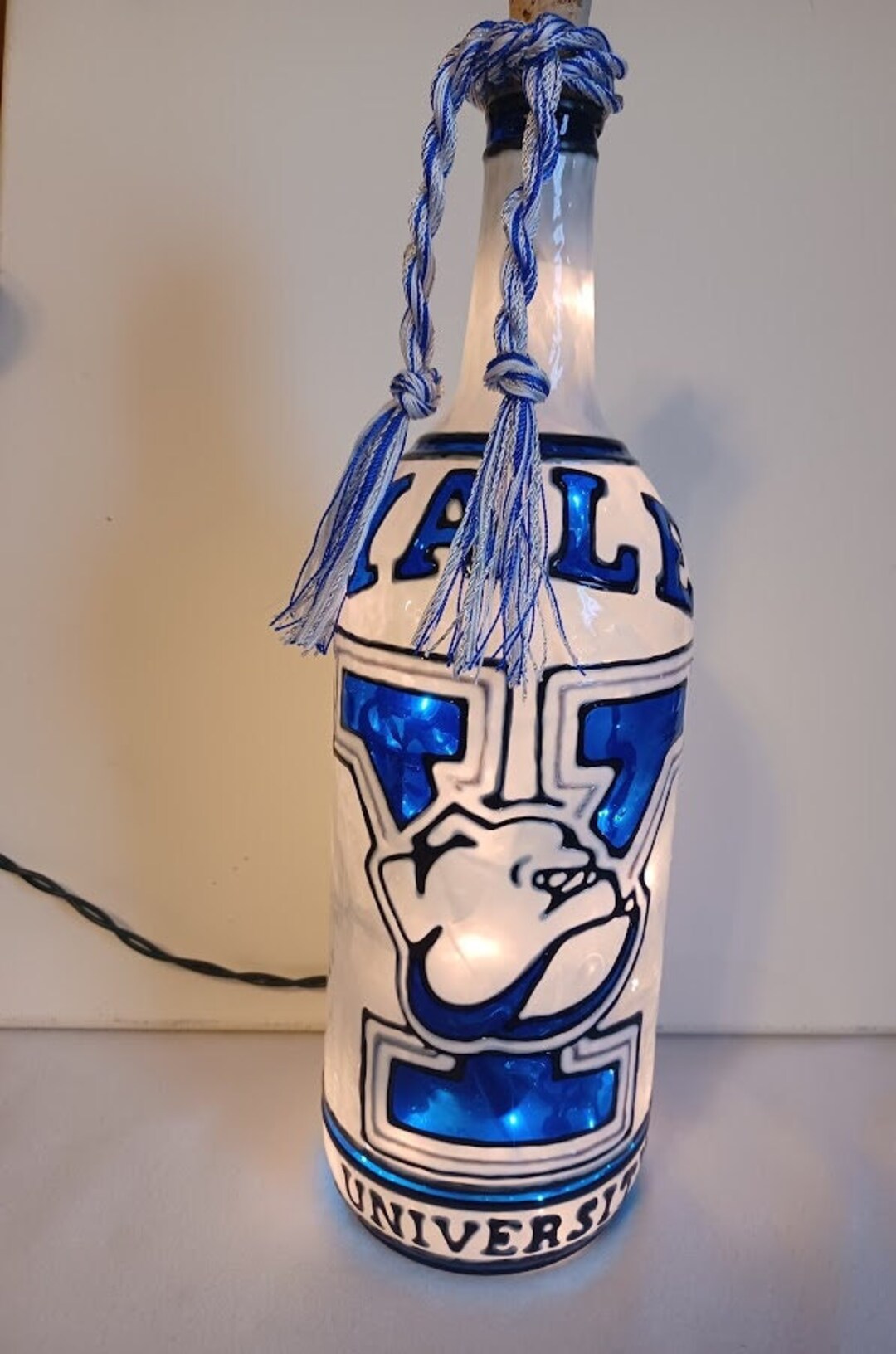 Yale University Inspired Wine Bottle Lamp Hand Painted Lighted Etsy