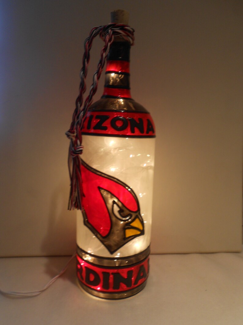 Arizona Cardinals Inspired Bottle Lamp Handpainted Stained Etsy
