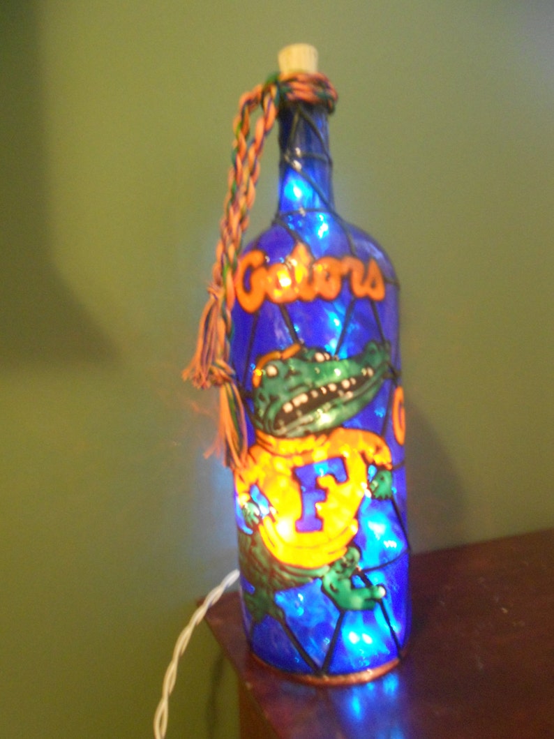 Florida Gators Inspired Wine Bottle Lamp Hand Painted Lighted Etsy