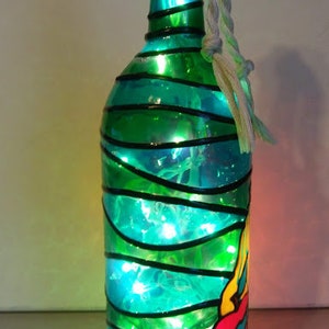 Thanksgiving Wine Bottle Lamp Hand Painted Stained Glass look large Bottle image 5