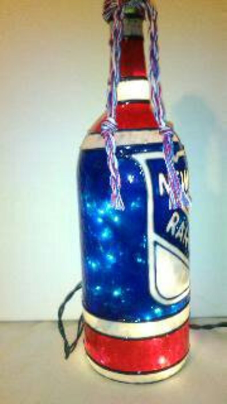 New York Rangers Inspired Bottle Lamp Hand Painted Stained Etsy