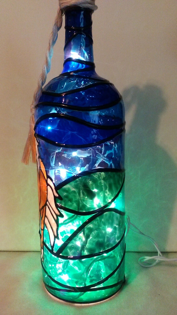 Horse Lover Bottle Lamp Handpainted Stained Glass Look 