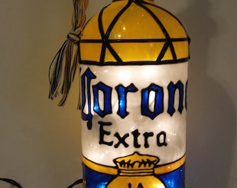 Corona Extra  Inspired Lighted Handpainted Wine Bottle Stained Glass look