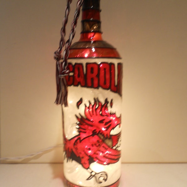 South Carolina Gamecock Inspired Bottle Lamp Stained Glass look Handpainted