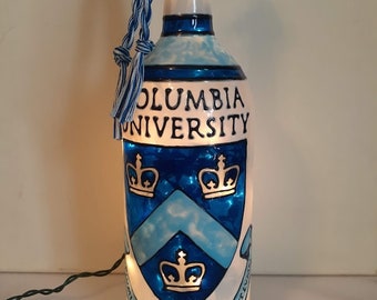 Columbia University Inspired Wine Bottle Lamp Hand Painted Lighted Stained Glass Look