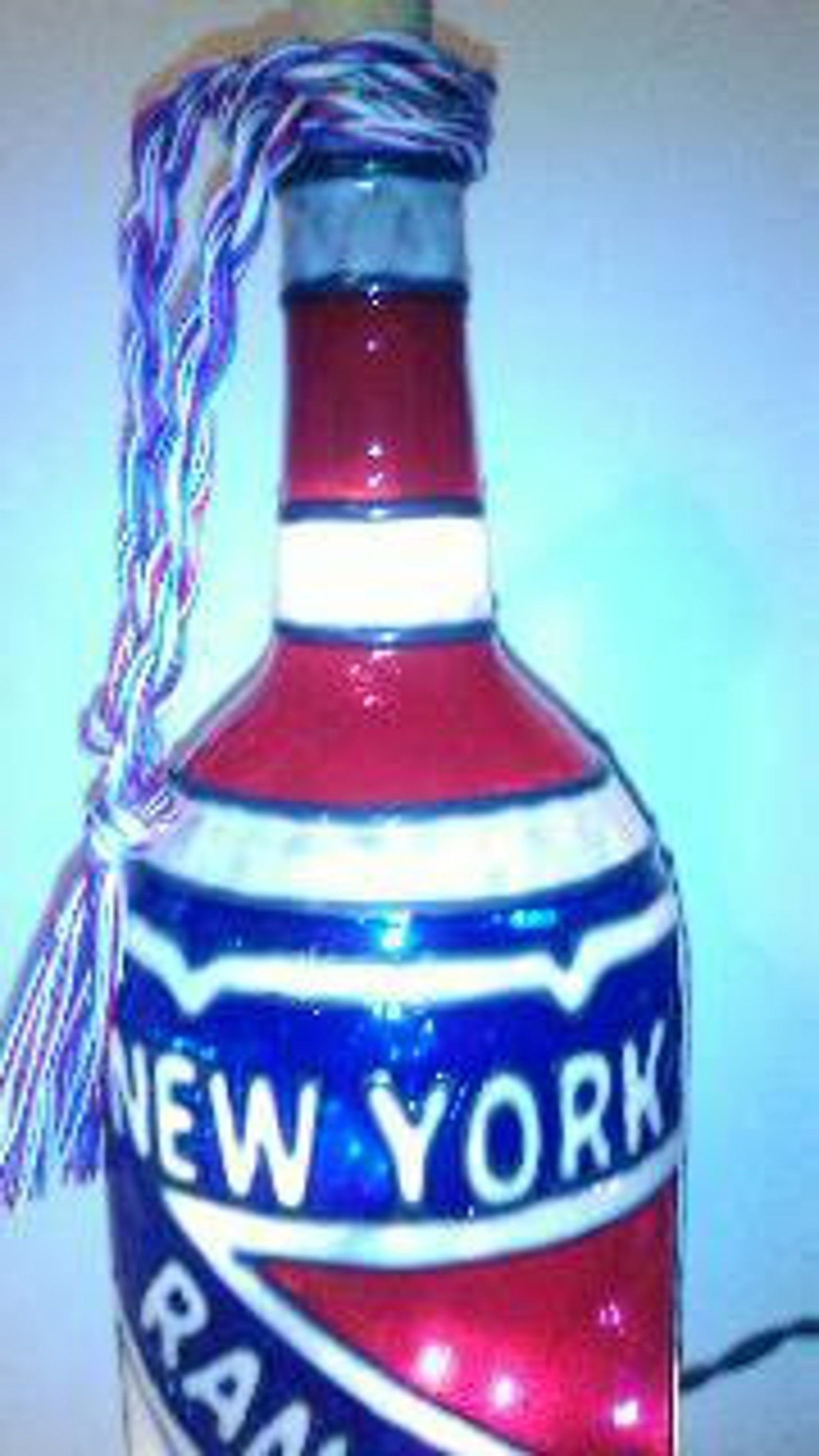 New York Rangers Inspired Bottle Lamp Hand Painted Stained Etsy